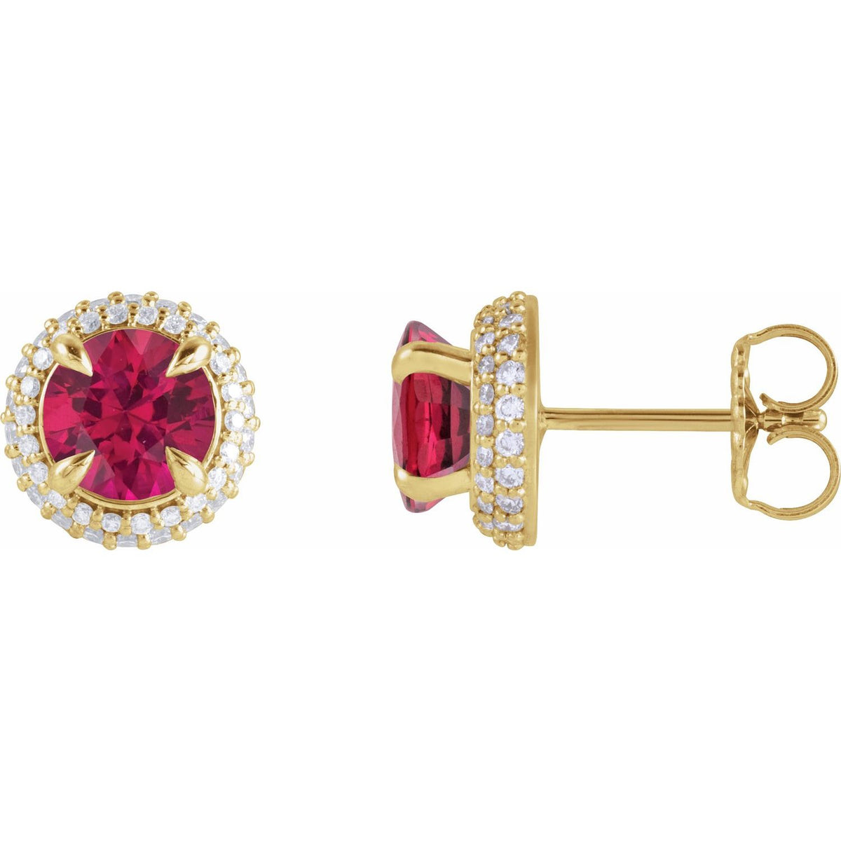 14K White Gold Lab-Grown Ruby & 1/2 CTW Lab-Grown Diamond Halo-Style Earrings