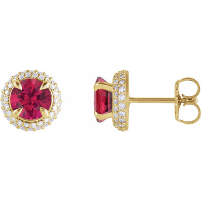 14K White Gold Lab-Grown Ruby & 1/2 CTW Lab-Grown Diamond Halo-Style Earrings