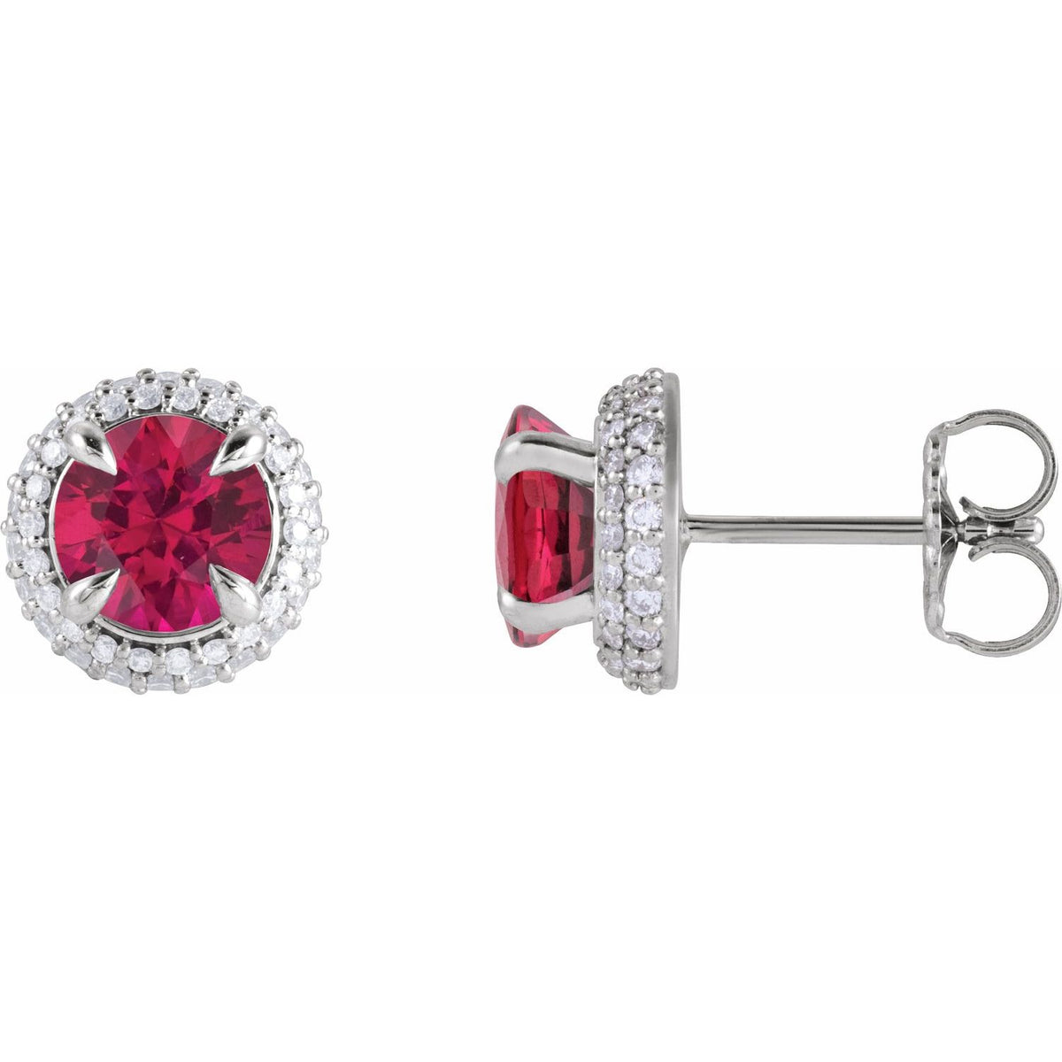 14K White Gold Lab-Grown Ruby & 1/2 CTW Lab-Grown Diamond Halo-Style Earrings