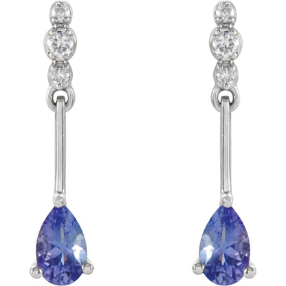 14K White Gold Natural Tanzanite & .05 CTW Natural Diamond Earrings