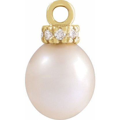 Cultured Freshwater Pearl & 1/10 CTW Natural Diamond Dangle