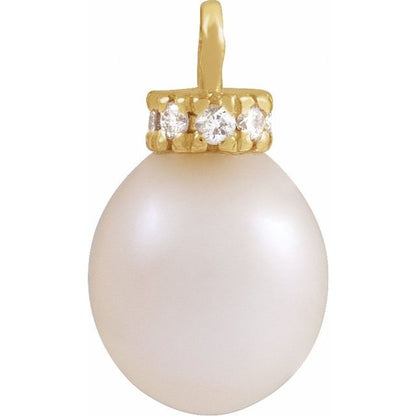 Cultured Freshwater Pearl & 1/10 CTW Natural Diamond Dangle