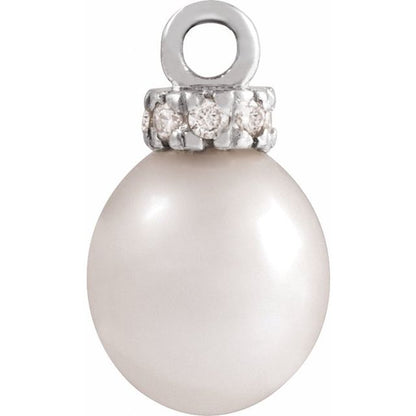 Cultured Freshwater Pearl & 1/10 CTW Natural Diamond Dangle