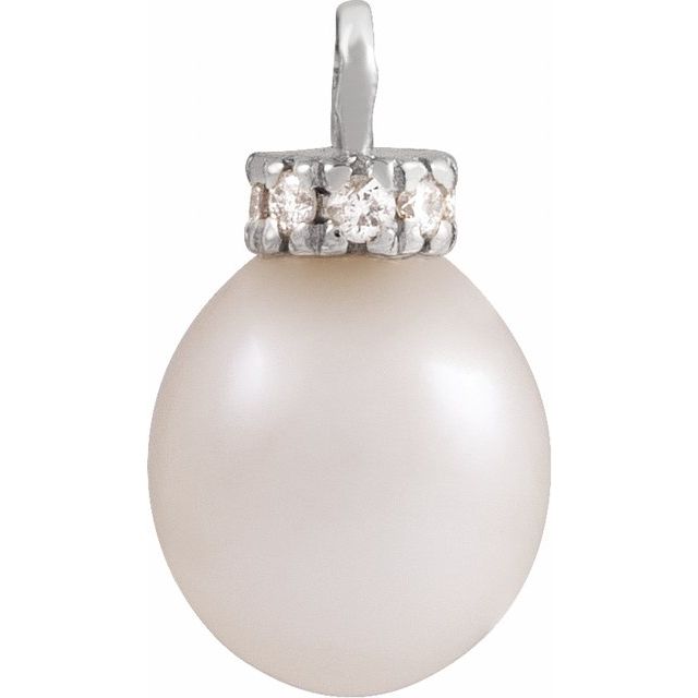 Cultured Freshwater Pearl & 1/10 CTW Natural Diamond Dangle