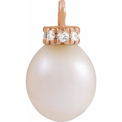 Cultured Freshwater Pearl & 1/10 CTW Natural Diamond Dangle