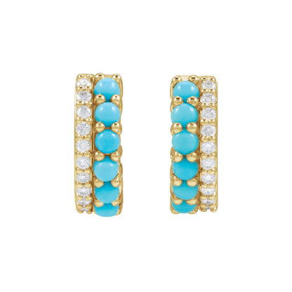 14K Yellow Gold Natural White Opal & 1/8 CTW Natural Diamond Huggie Hoop Earrings