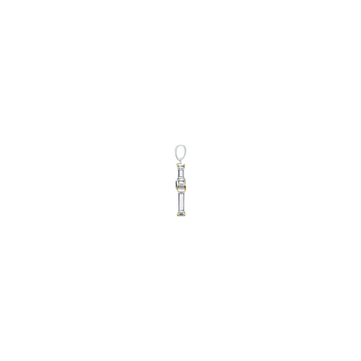 Sterling Silver & 14K Yellow Gold Natural Swiss Blue Topaz Cross Pendant