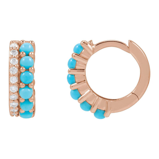 Natural Turquoise & 1/8 CTW Natural Diamond Huggie Hoop Earrings