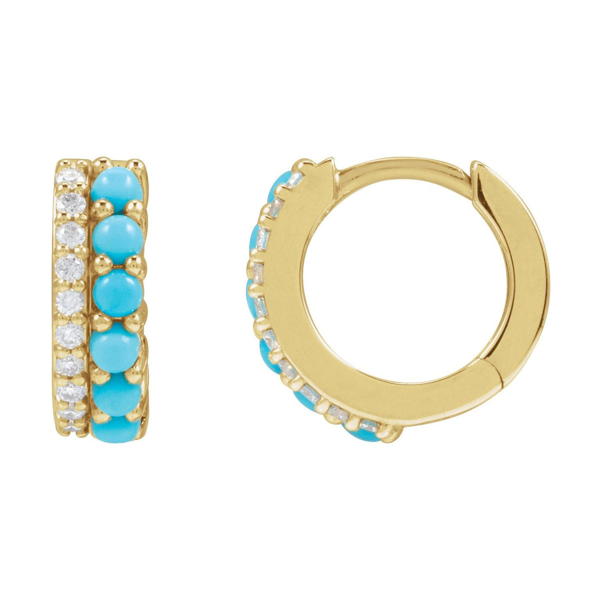 14K Yellow Gold Natural White Opal & 1/8 CTW Natural Diamond Huggie Hoop Earrings
