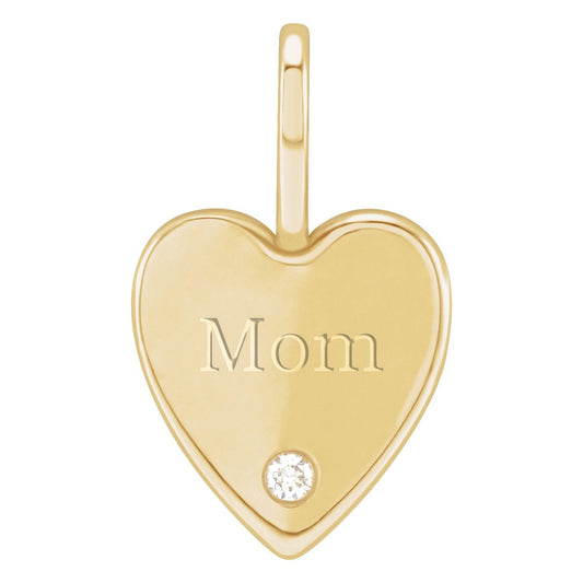 .02 CT Natural Diamond Engraved MOM Heart Charm/Pendant