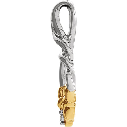 Sterling Silver & 10K Yellow Gold .01 CT Natural Diamond Claddagh Pendant