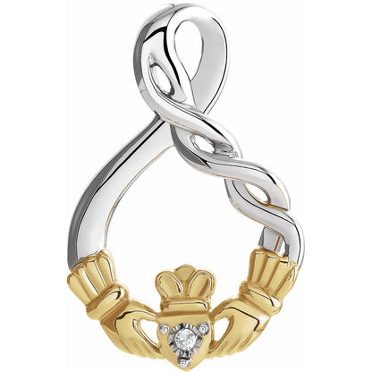 Sterling Silver & 10K Yellow Gold .01 CT Natural Diamond Claddagh Pendant