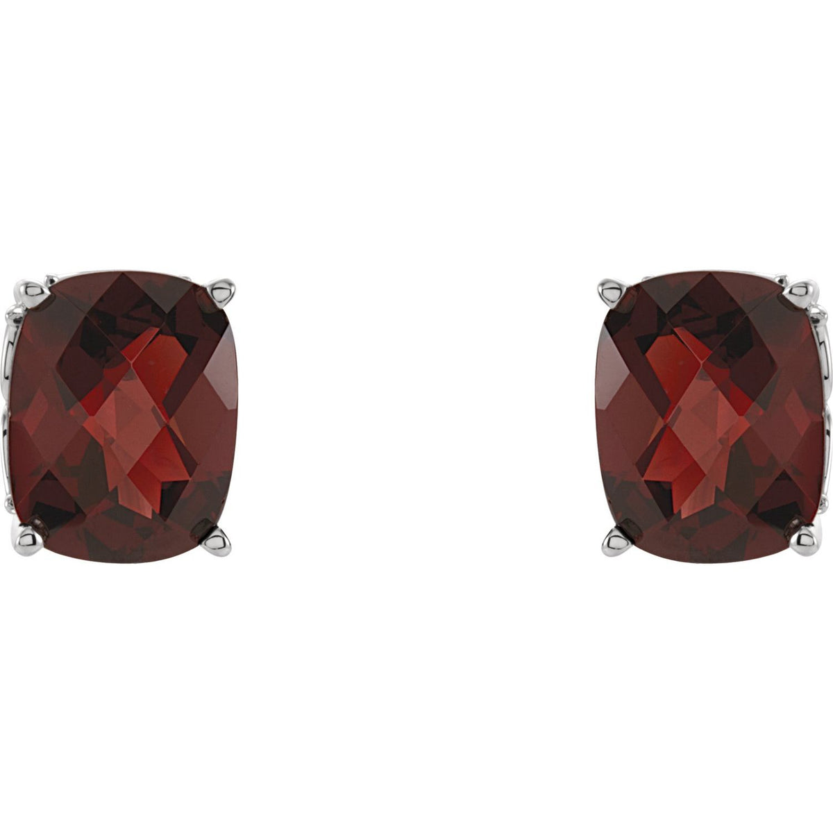 14K White Gold Natural Mozambique Garnet Vintage-Inspired Scroll Earrings