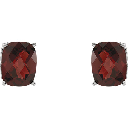 14K White Gold Natural Mozambique Garnet Vintage-Inspired Scroll Earrings
