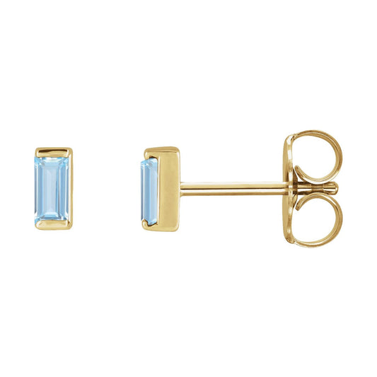 14K Yellow Gold Lab-Grown Aqua Sapphire Earrings