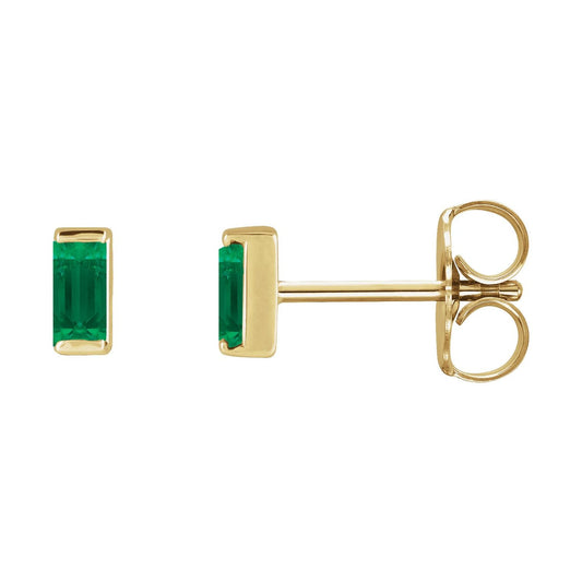 14K Yellow Gold Lab-Grown Emerald Channel-Set Earrings