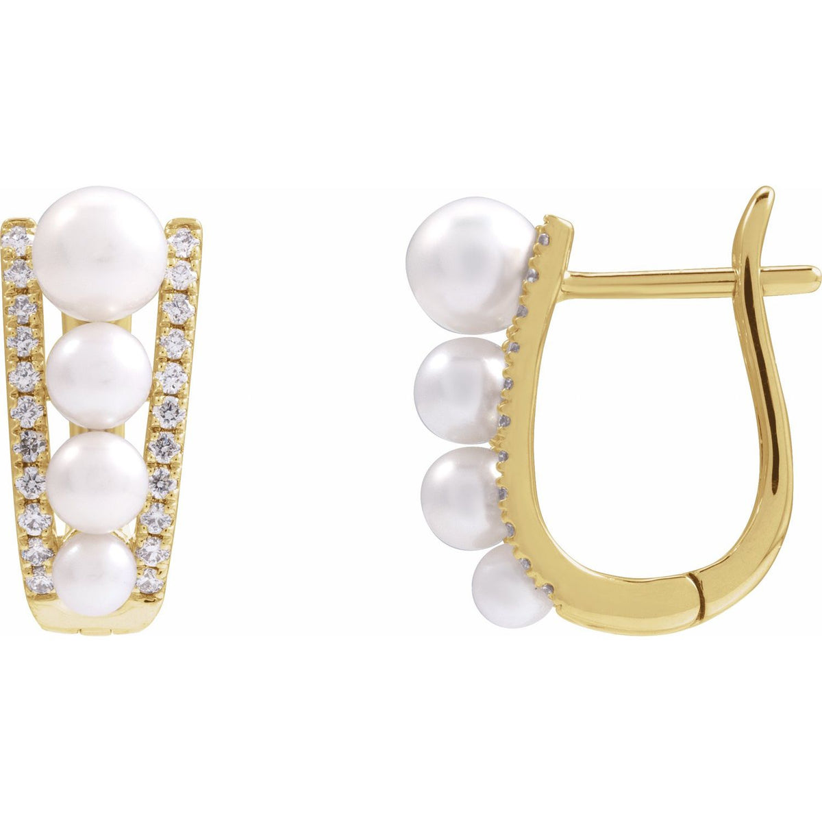 14K Yellow Gold Cultured White Freshwater Pearl & 1/4 CTW Natural Diamond Hoop Earrings