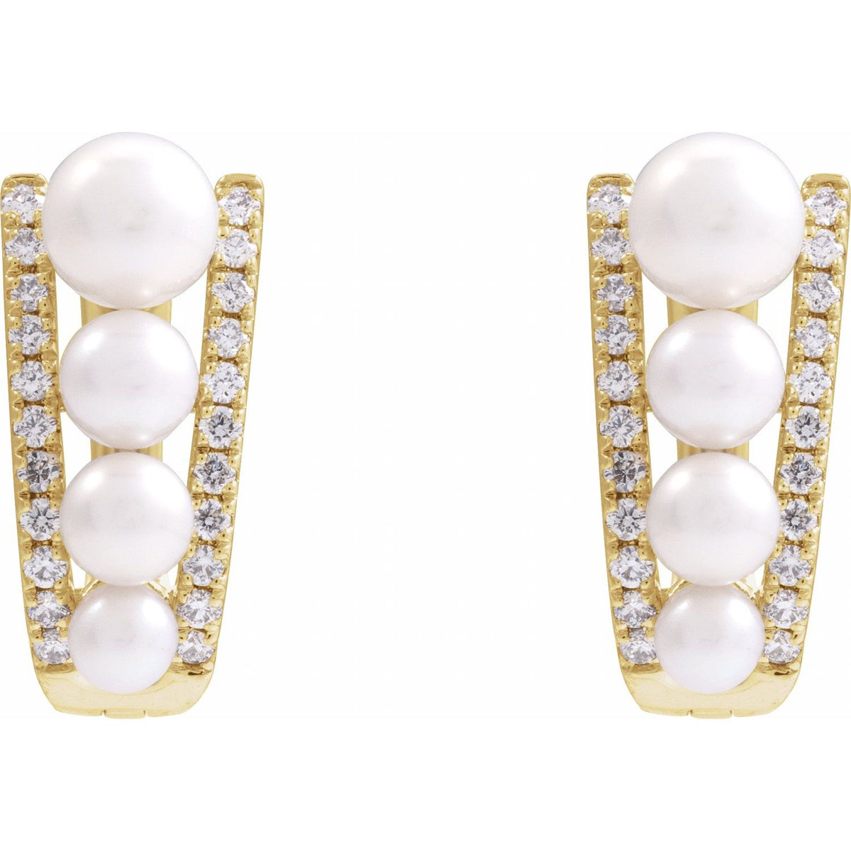14K Yellow Gold Cultured White Freshwater Pearl & 1/4 CTW Natural Diamond Hoop Earrings