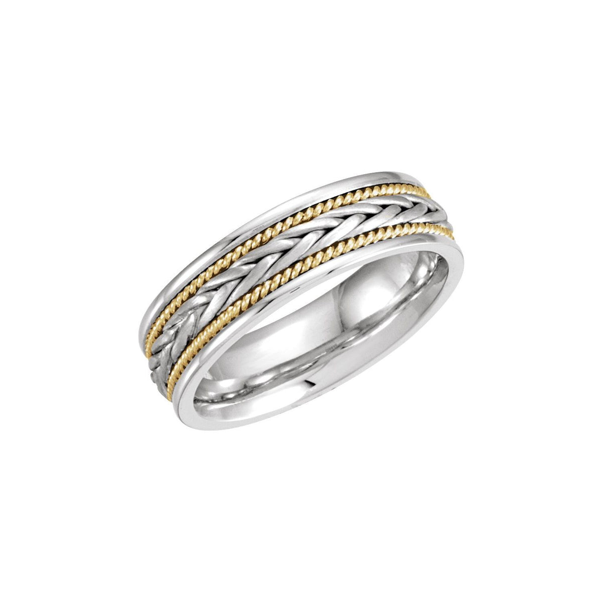 14K White/Yellow Gold Rope Hand-Woven Flat Comfort-Fit Band