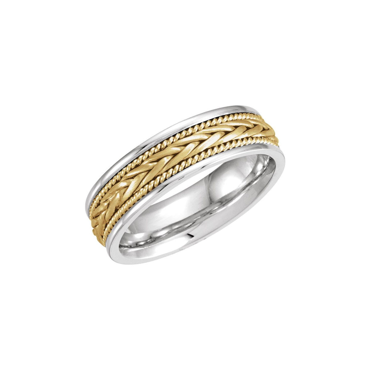 14K White/Yellow Gold Rope Hand-Woven Flat Comfort-Fit Band