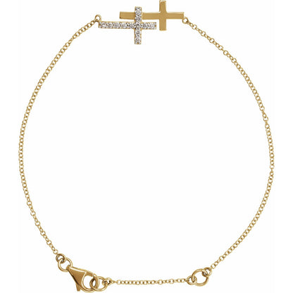 14K Yellow Gold 1/5 CTW Natural Diamond Double Sideways Cross 7-8" Bracelet
