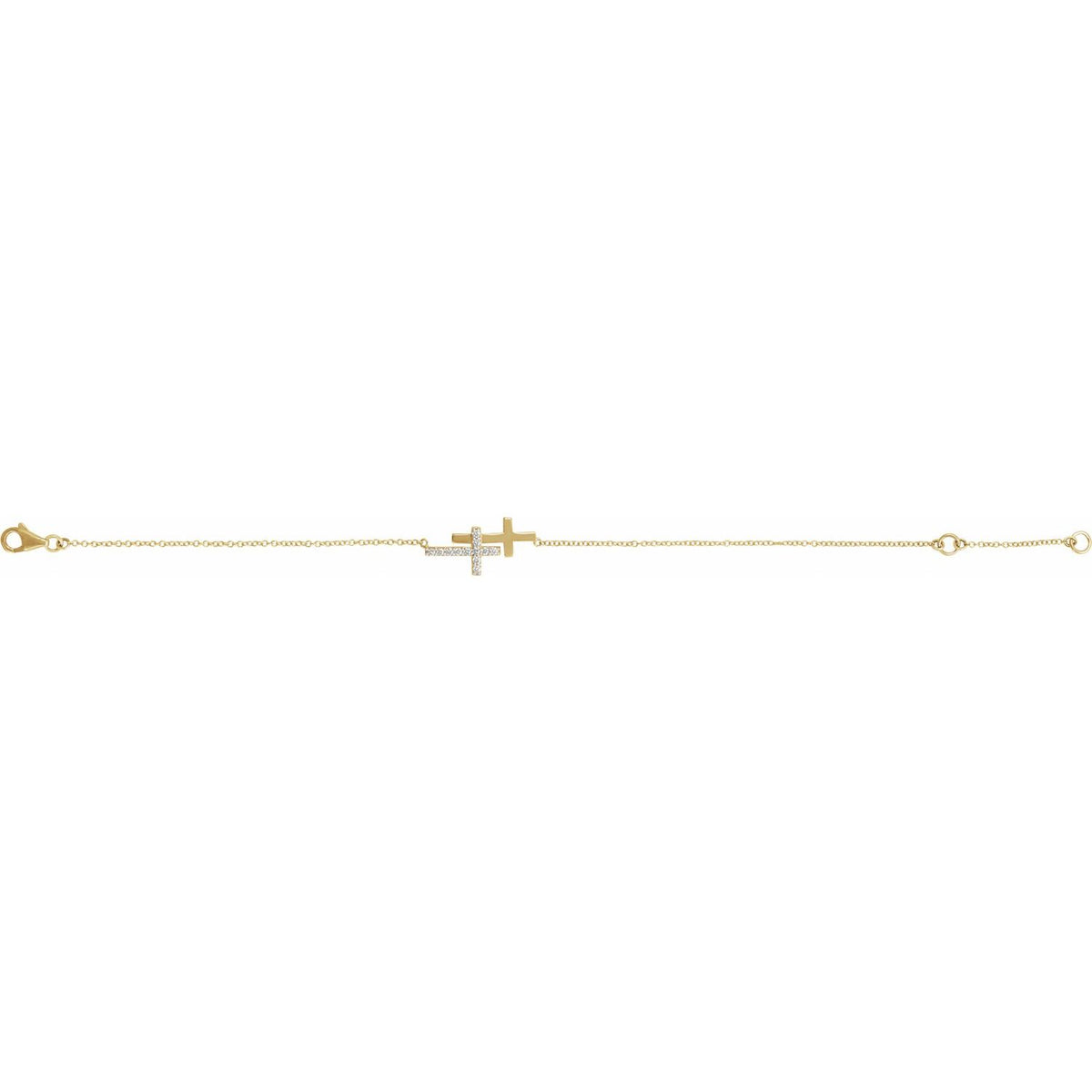 14K Yellow Gold 1/5 CTW Natural Diamond Double Sideways Cross 7-8" Bracelet