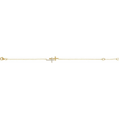 14K Yellow Gold 1/5 CTW Natural Diamond Double Sideways Cross 7-8" Bracelet