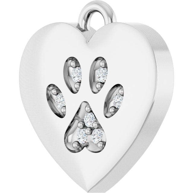 .02 CTW Natural Diamond Paw Print Heart Dangle