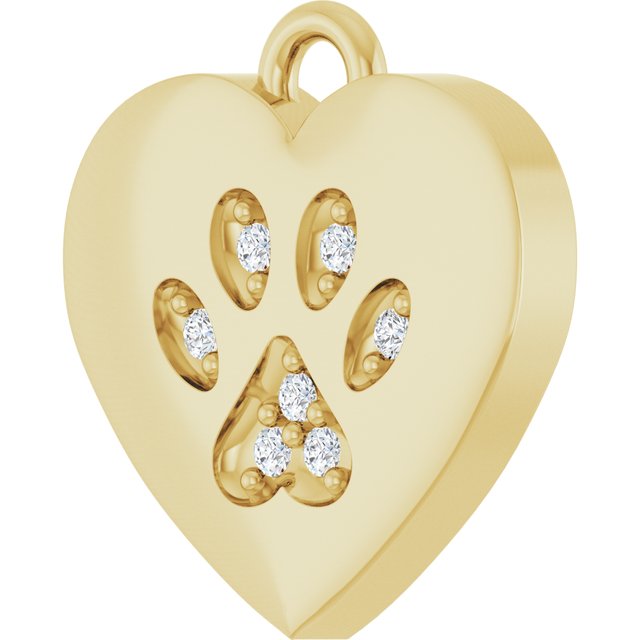 .02 CTW Natural Diamond Paw Print Heart Dangle