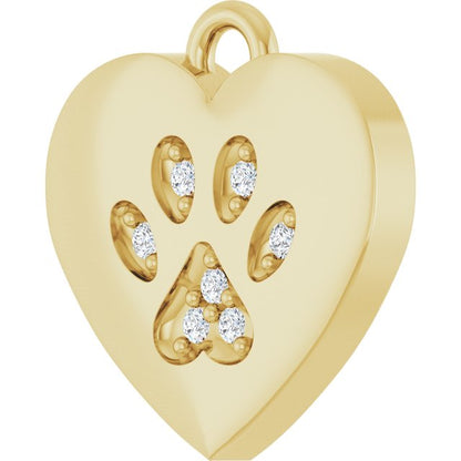 .02 CTW Natural Diamond Paw Print Heart Dangle