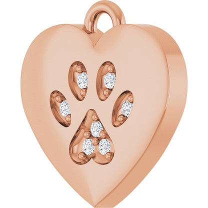 .02 CTW Natural Diamond Paw Print Heart Dangle