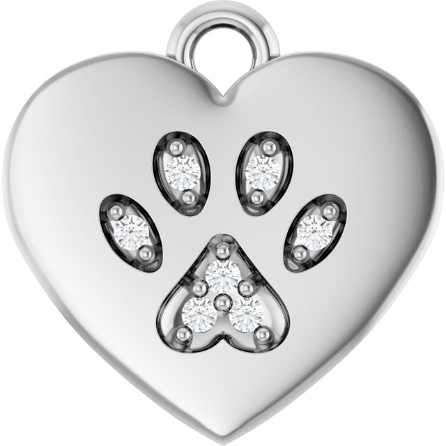 .02 CTW Natural Diamond Paw Print Heart Dangle