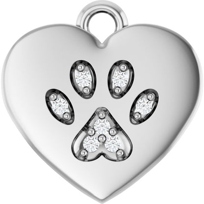 .02 CTW Natural Diamond Paw Print Heart Dangle
