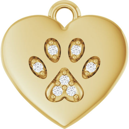 .02 CTW Natural Diamond Paw Print Heart Dangle