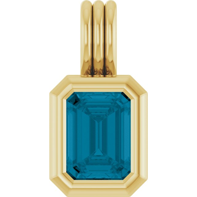 14K Yellow Gold Natural London Blue Topaz Pendant, 16.8 x 8.4 mm