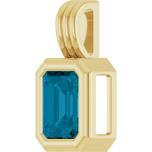 14K Yellow Gold Natural London Blue Topaz Pendant, 16.8 x 8.4 mm