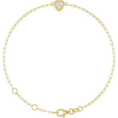 14K Yellow Gold 1/5 CT Natural Diamond Heart 6 1/2-7 1/2" Bracelet
