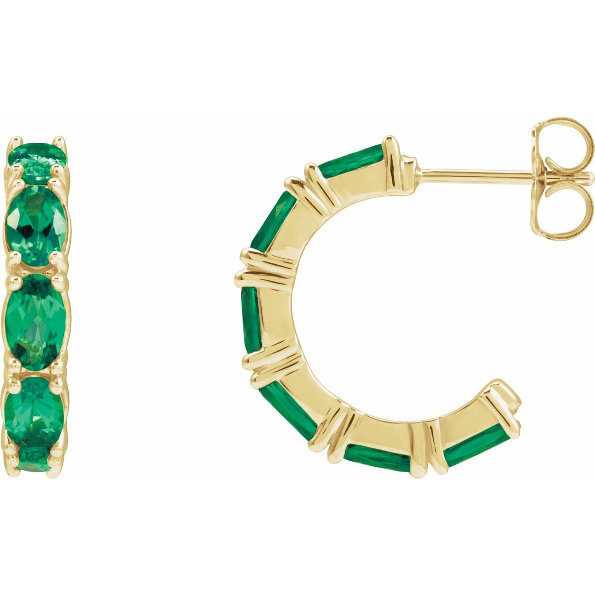 14K Yellow Gold Lab-Grown Ruby Hoop Earrings (88765)