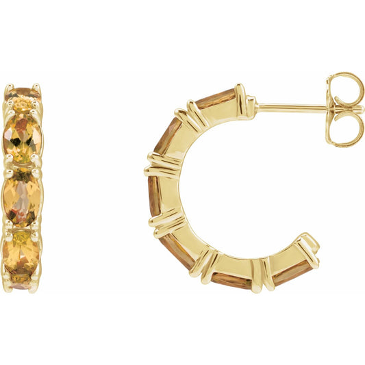 14K Yellow Gold Natural Citrine Hoop Earrings (88765)