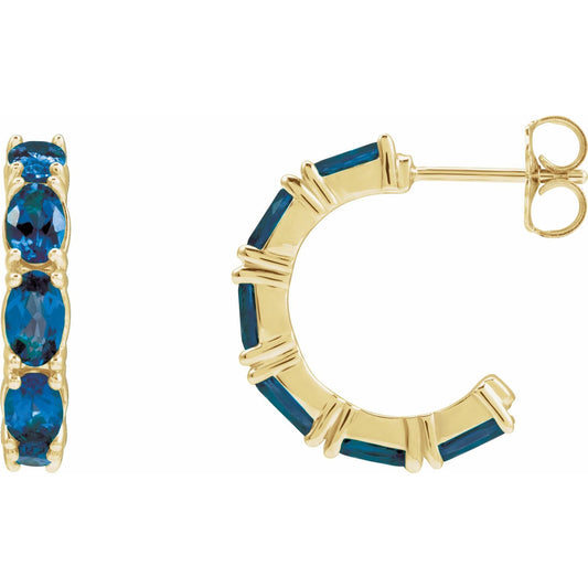 Lab-Grown Blue Sapphire Hoop Earrings