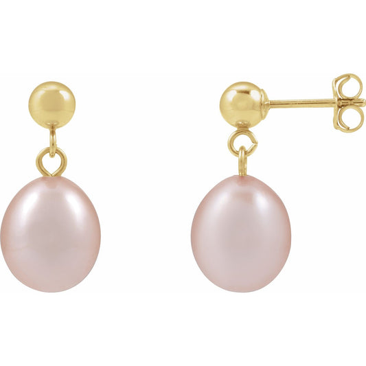 14K Yellow Gold Cultured Pink Freshwater Pearl Earrings