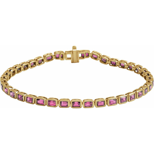 14K Yellow Gold Natural Pink Tourmaline Line 7" Bracelet