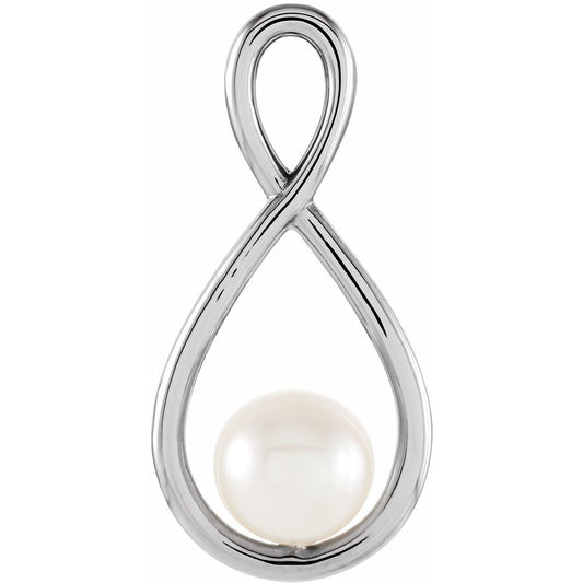 14K White Gold Cultured White Freshwater Pearl Pendant, 19.6 x 9.6 mm