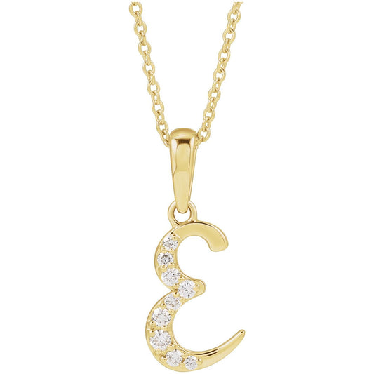 14K Yellow Gold 1/10 CTW Natural Diamond Initial 18" Necklace