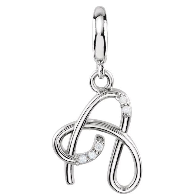 Sterling Silver Script Initial .03 CTW Natural Diamond Charm/Pendant