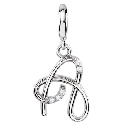 Sterling Silver Script Initial .03 CTW Natural Diamond Charm/Pendant
