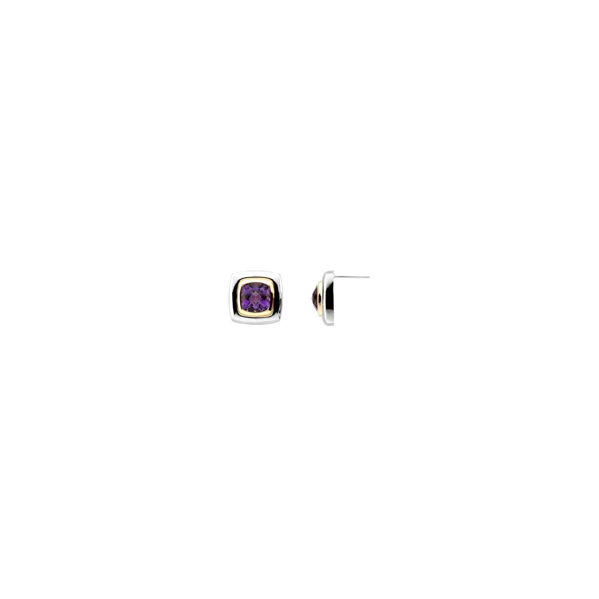 Sterling Silver Checkerboard Natural Amethyst Earrings