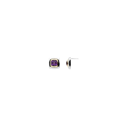 Sterling Silver Checkerboard Natural Amethyst Earrings