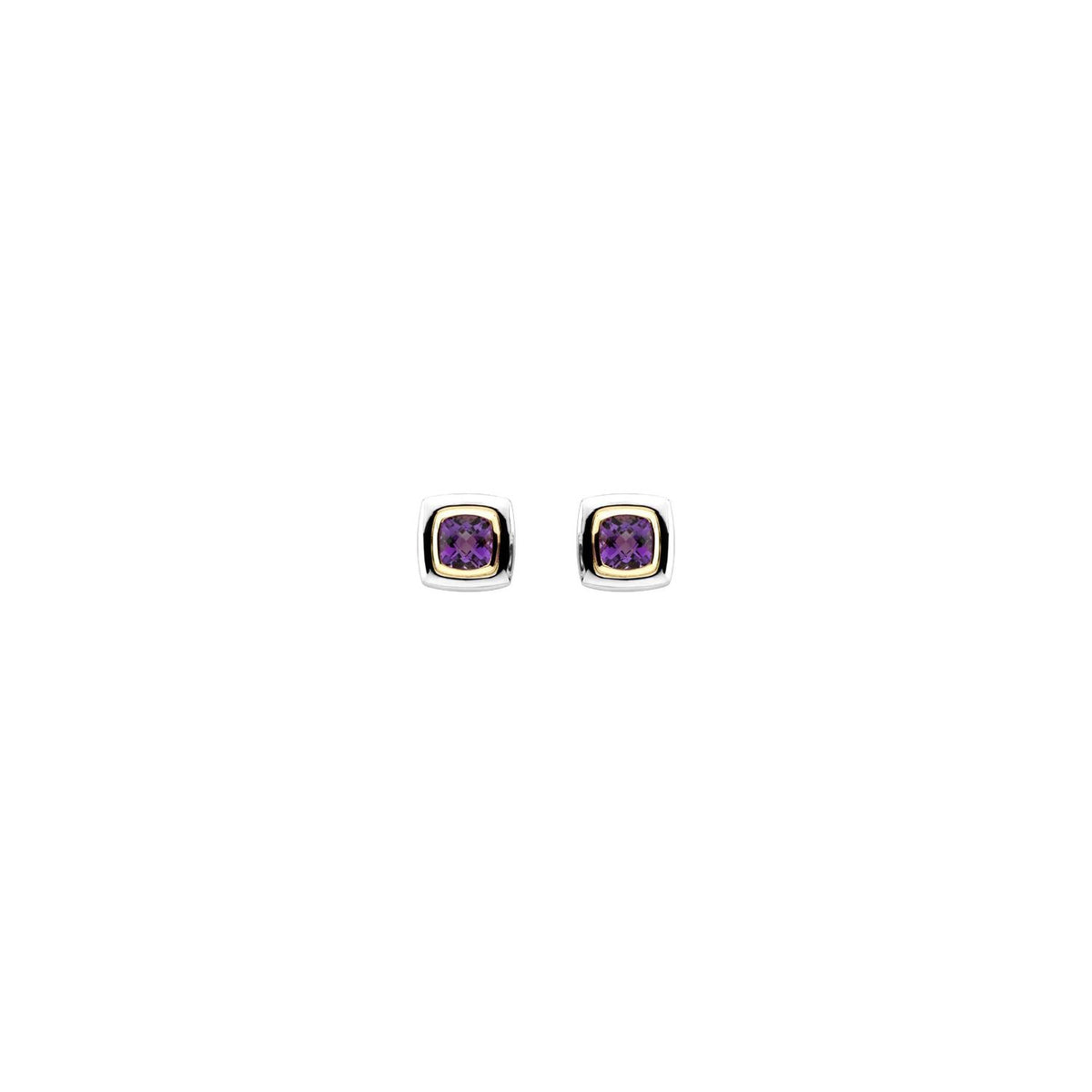 Sterling Silver Checkerboard Natural Amethyst Earrings