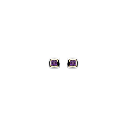 Sterling Silver Checkerboard Natural Amethyst Earrings